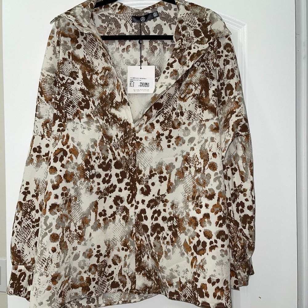 NWT Plus Size Missguided Animal Print Long Sleeve Blouse